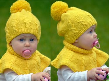 Cable Crown Hat and Cowl Set 085